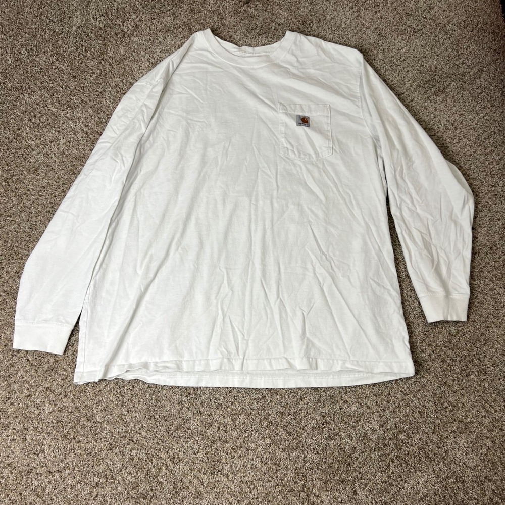 Carhartt Mens 2XL Loose Fit Long Sleeve Pocket T-Shirt White
